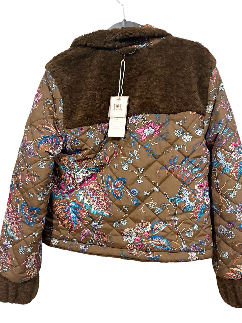 Love The Label Finley Sherpa Jacket Reversible Charlotte Floral Brown S Small - Picture 7 of 10